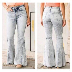 Anthropologie Flying Monkey Acid Wash Bell Bottom Jeans Size 31 Hippie Festival